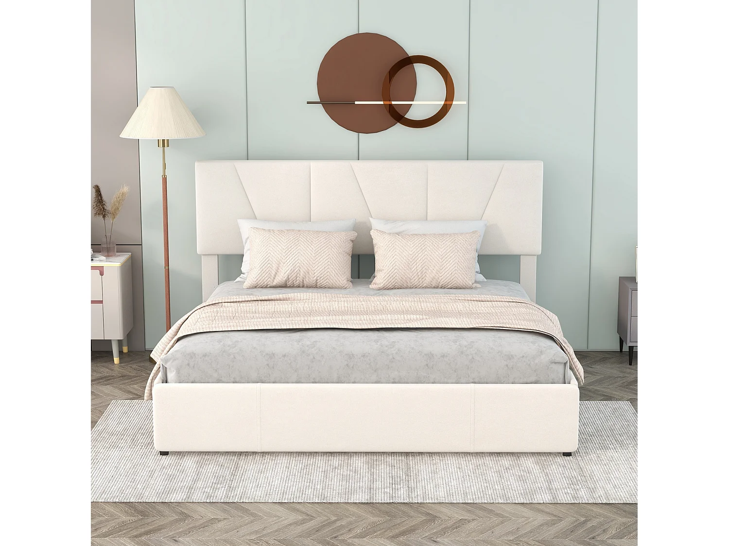 iluminado doble 160 x 200 con 4 tiroirs,iluminado rembourré,tête de lit réglable,blanco