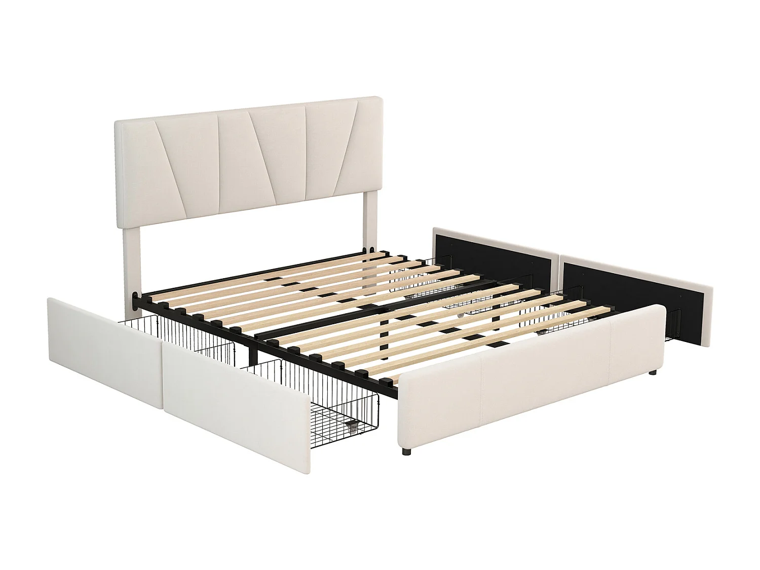 iluminado doble 160 x 200 con 4 tiroirs,iluminado rembourré,tête de lit réglable,blanco