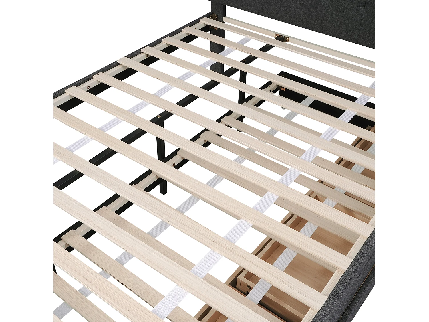 Cama tapizada, cama doble, cama familiar, cama de matrimonio con tres cajones, cama nido, cabecero regulable, gris, 140x200cm