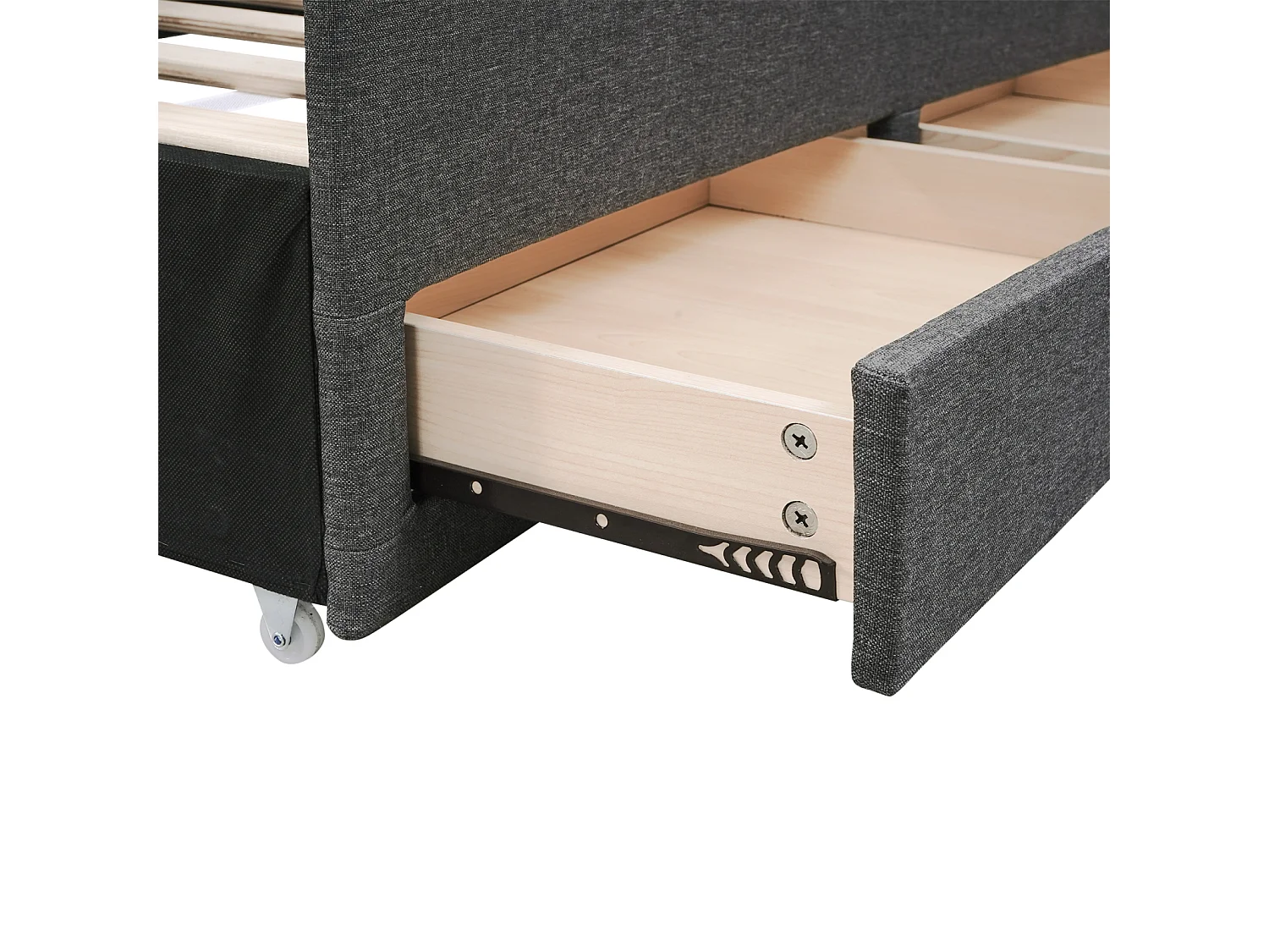 Cama tapizada, cama doble, cama familiar, cama de matrimonio con tres cajones, cama nido, cabecero regulable, gris, 140x200cm