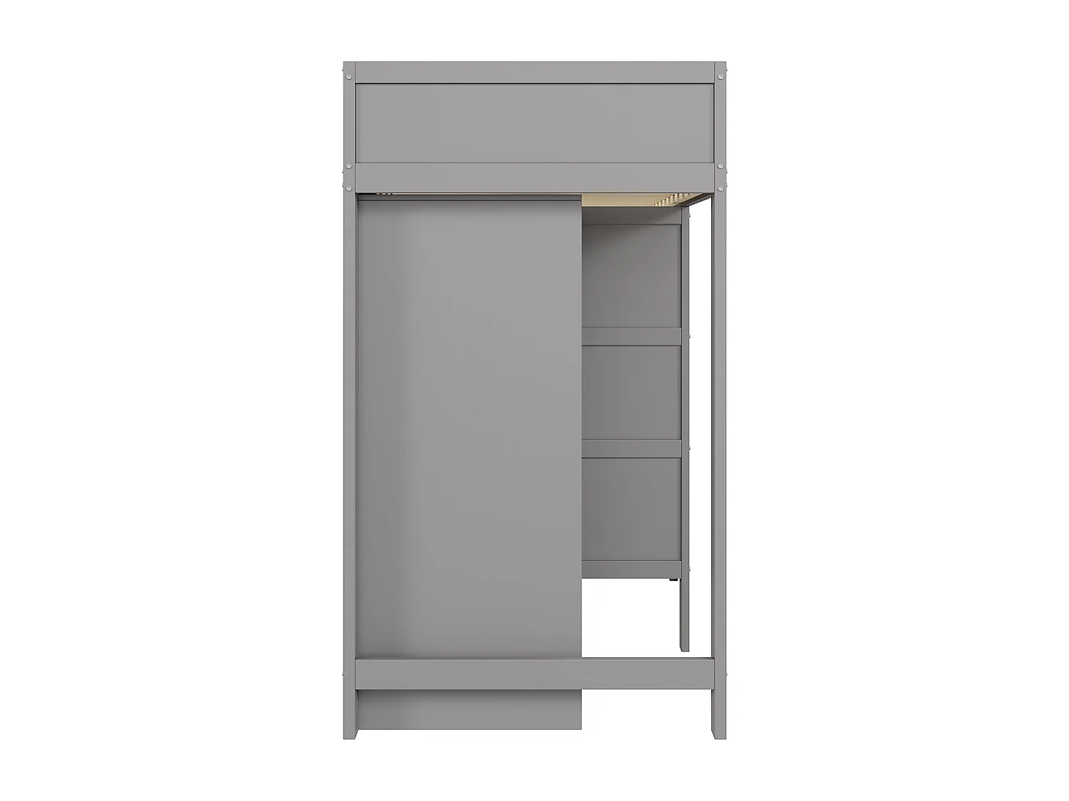 Lit superposé 90x200cm, lit enfant avec armoire, barrière de sécurité haute, lit ado, gris