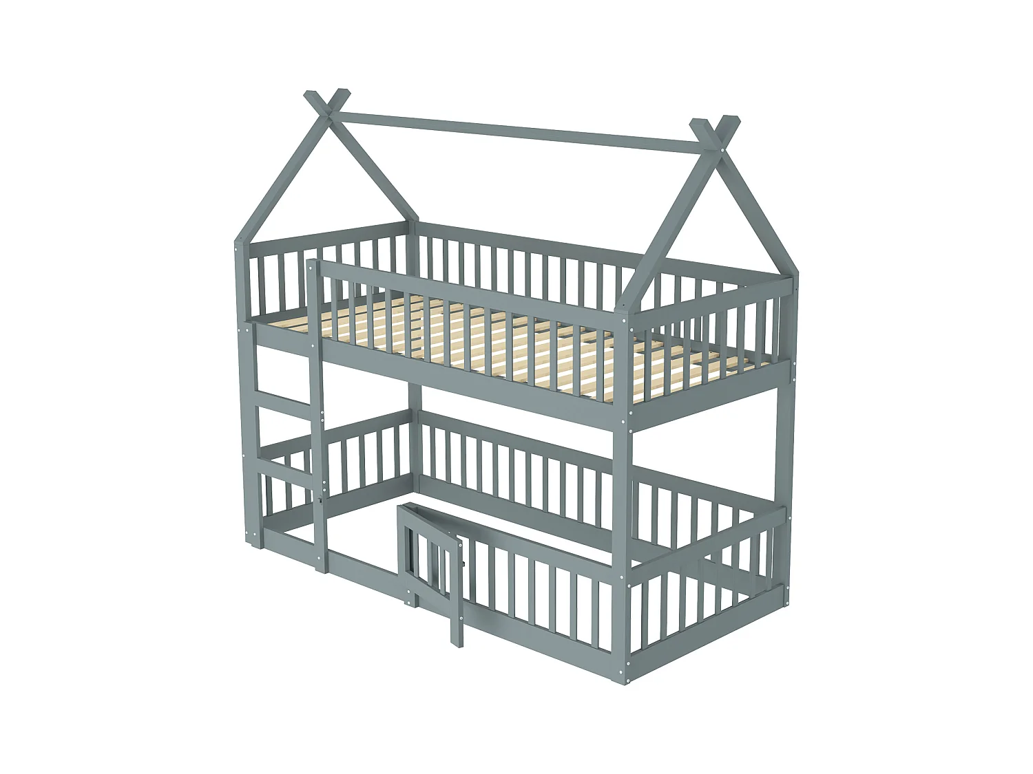 Lit Superposé Pour Enfants 90*200, Lit Familial Pour Enfants, avec Escalier, Cadre de Lit Superposé en Bois Massif, Gris