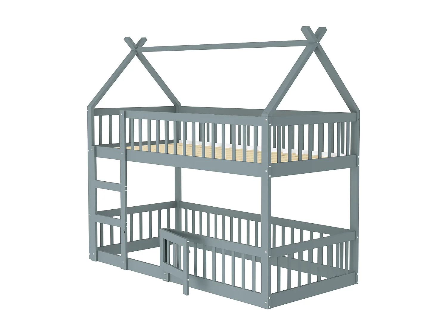 Stapelbed voor kinderen 90*200, gezinsbed voor kinderen, met trap, massief houten stapelbedframe, grijs