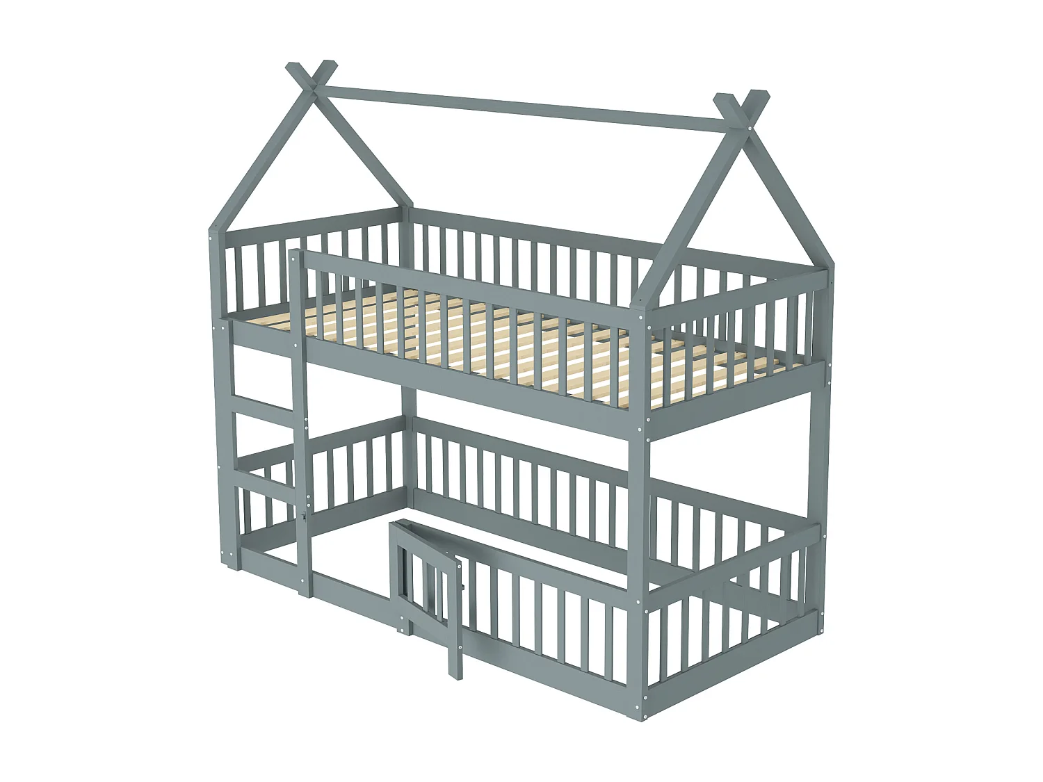 Stapelbed voor kinderen 90*200, gezinsbed voor kinderen, met trap, massief houten stapelbedframe, grijs