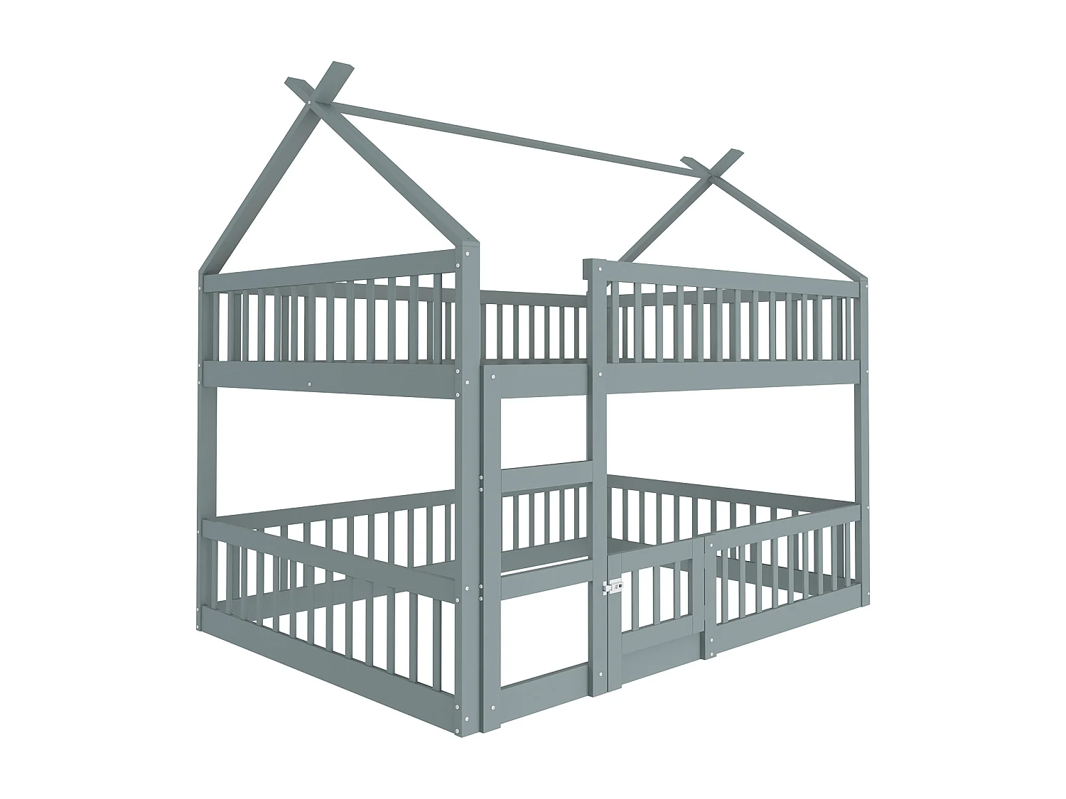 Kinderetagenbett 140*200, Kinderfamilienbett, mit Treppe, Etagenbettgestell aus Massivholz, Grau