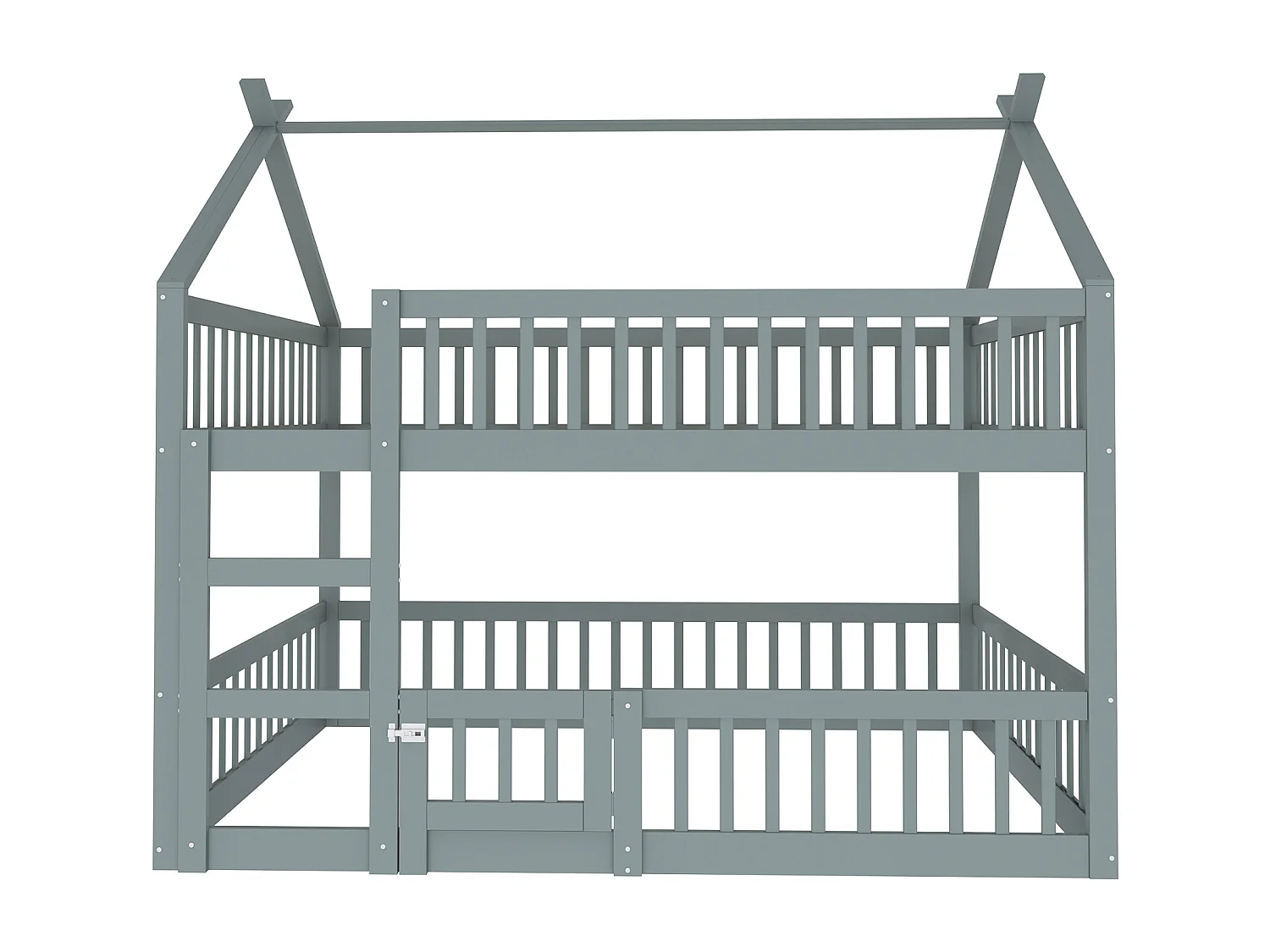 Litera Infantil 140*200, Cama Familiar Infantil, con Escaleras, Estructura de Litera de Madera Maciza, Gris