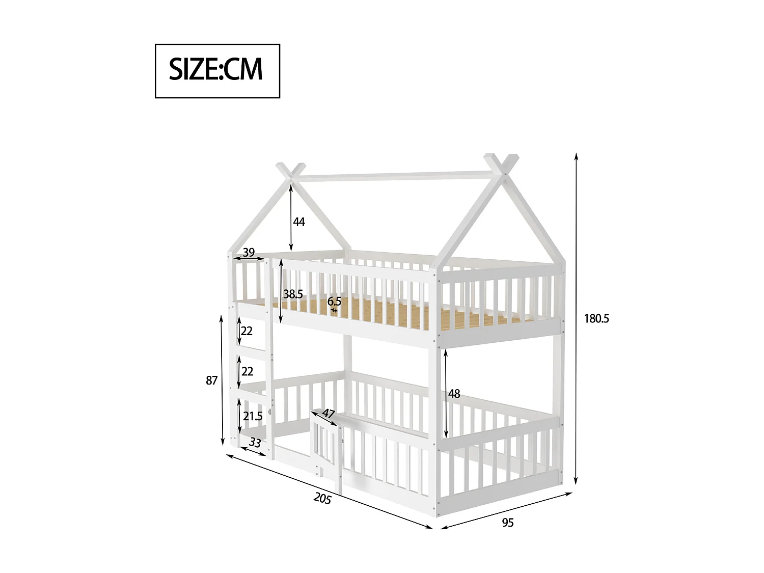 Stapelbed voor kinderen 90*200, gezinsbed voor kinderen, met trap, massief houten stapelbedframe, wit