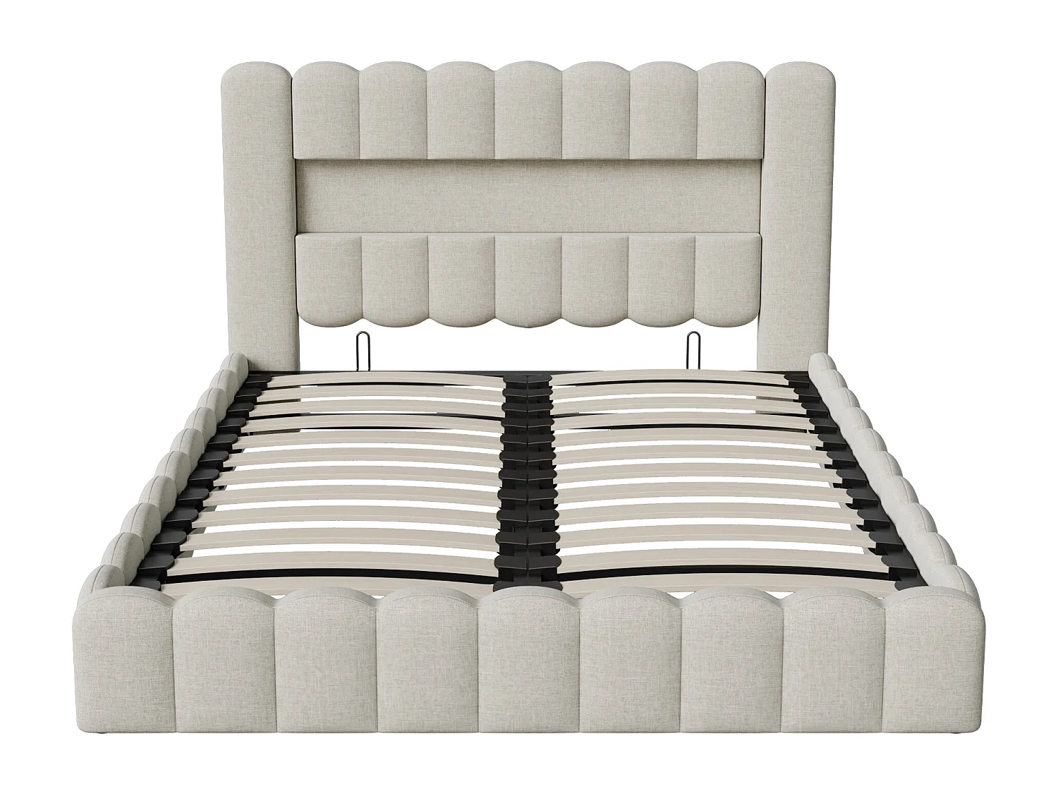 Lit double 160×200cm avec rangements, lit de souche avec éclairage LED,lin beige