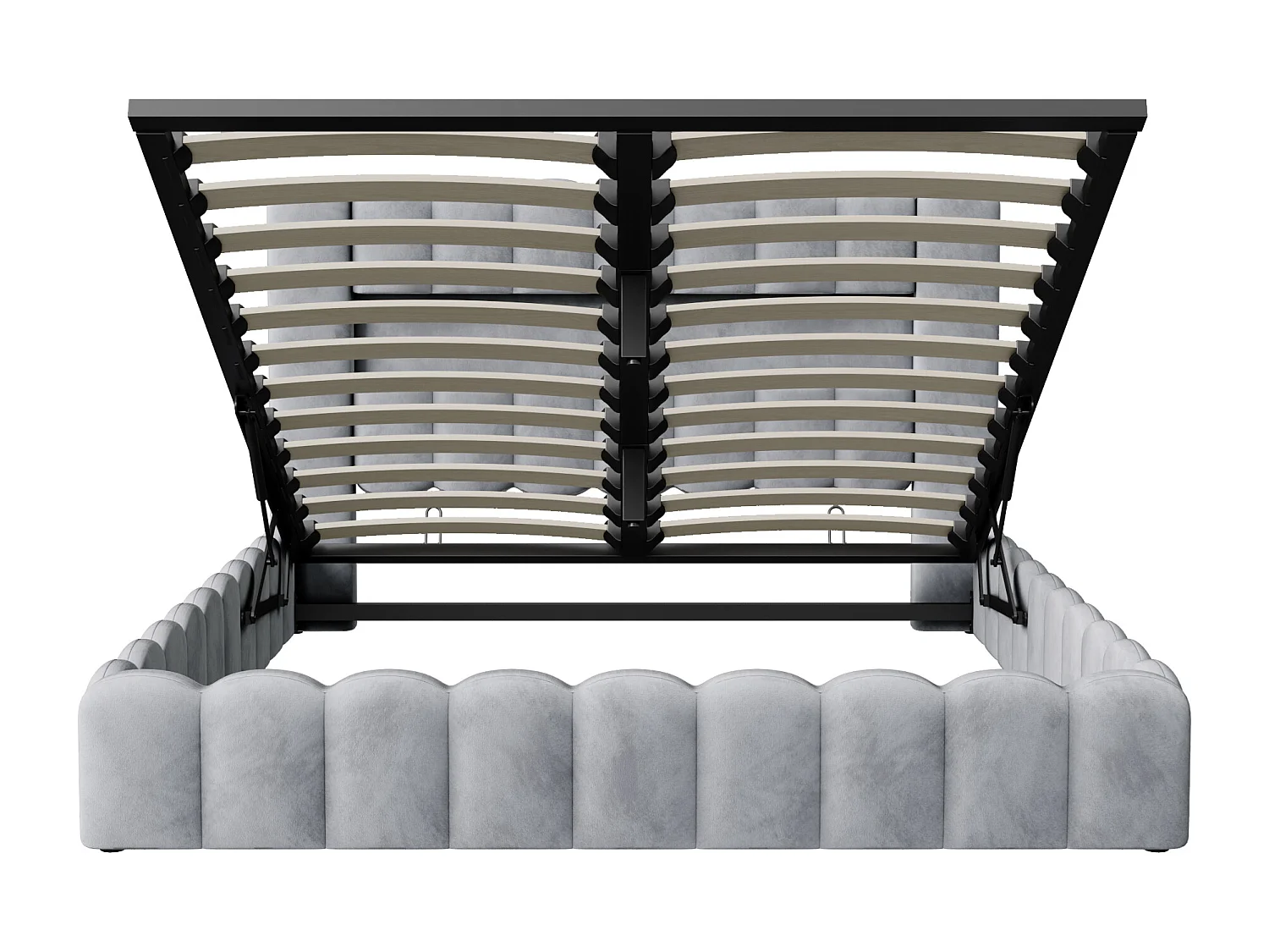 Tweepersoonsbed 180×200cm met opbergruimte, bedstee met ledverlichting, grijs linnen