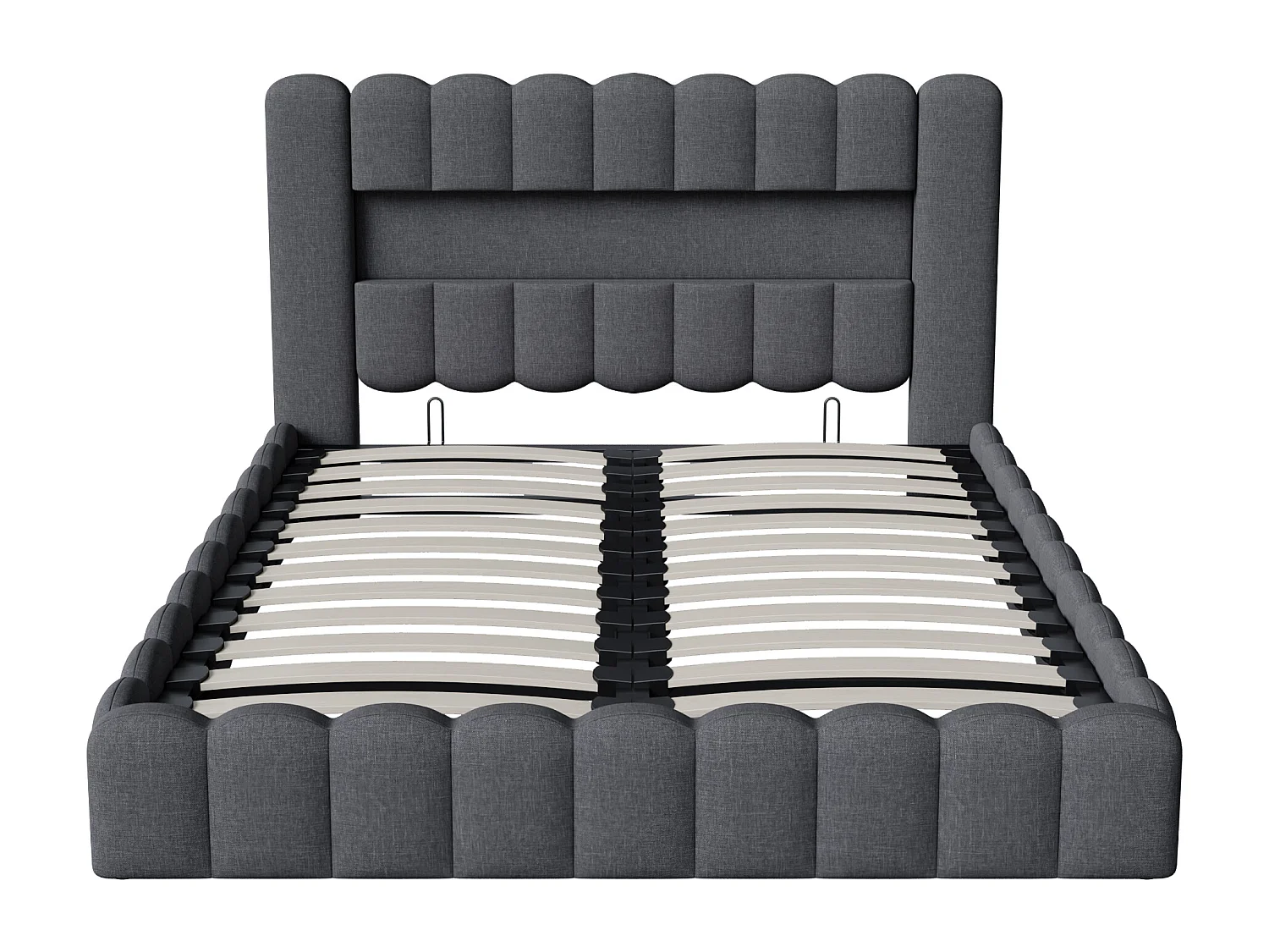 Lit double 140×200cm avec rangements, lit de souche avec éclairage LED, lin gris