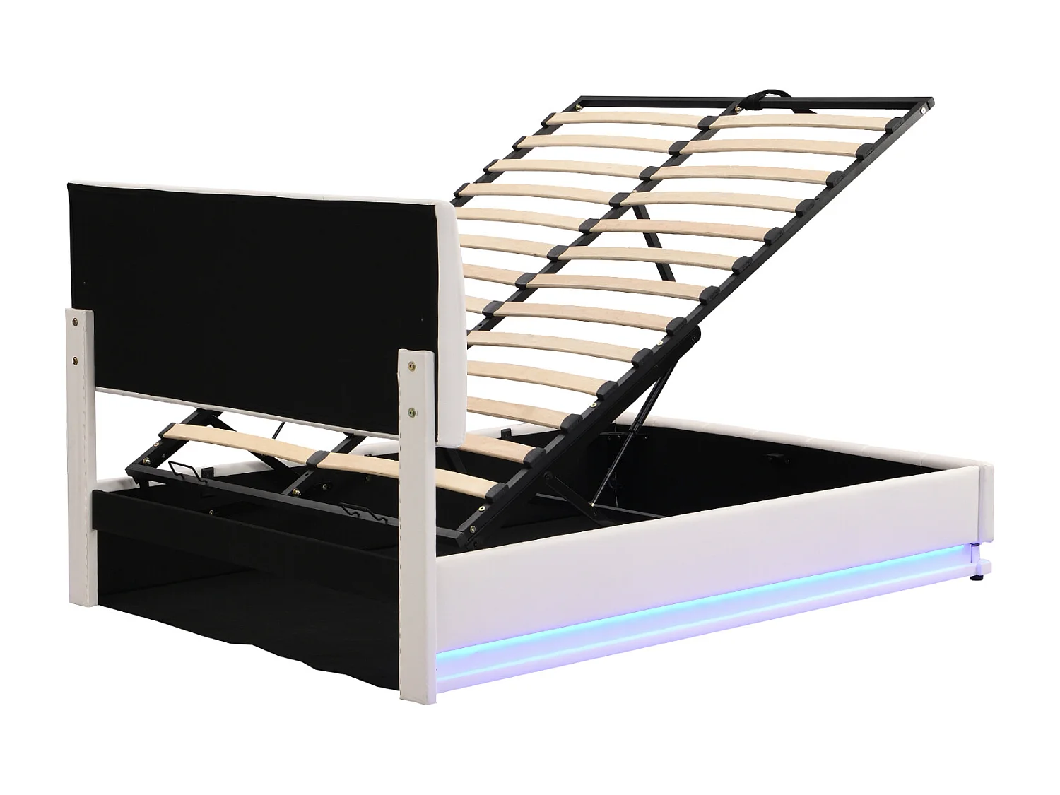 Lit adulte 140 x 200 cm avec LED. en similicuir. blanc