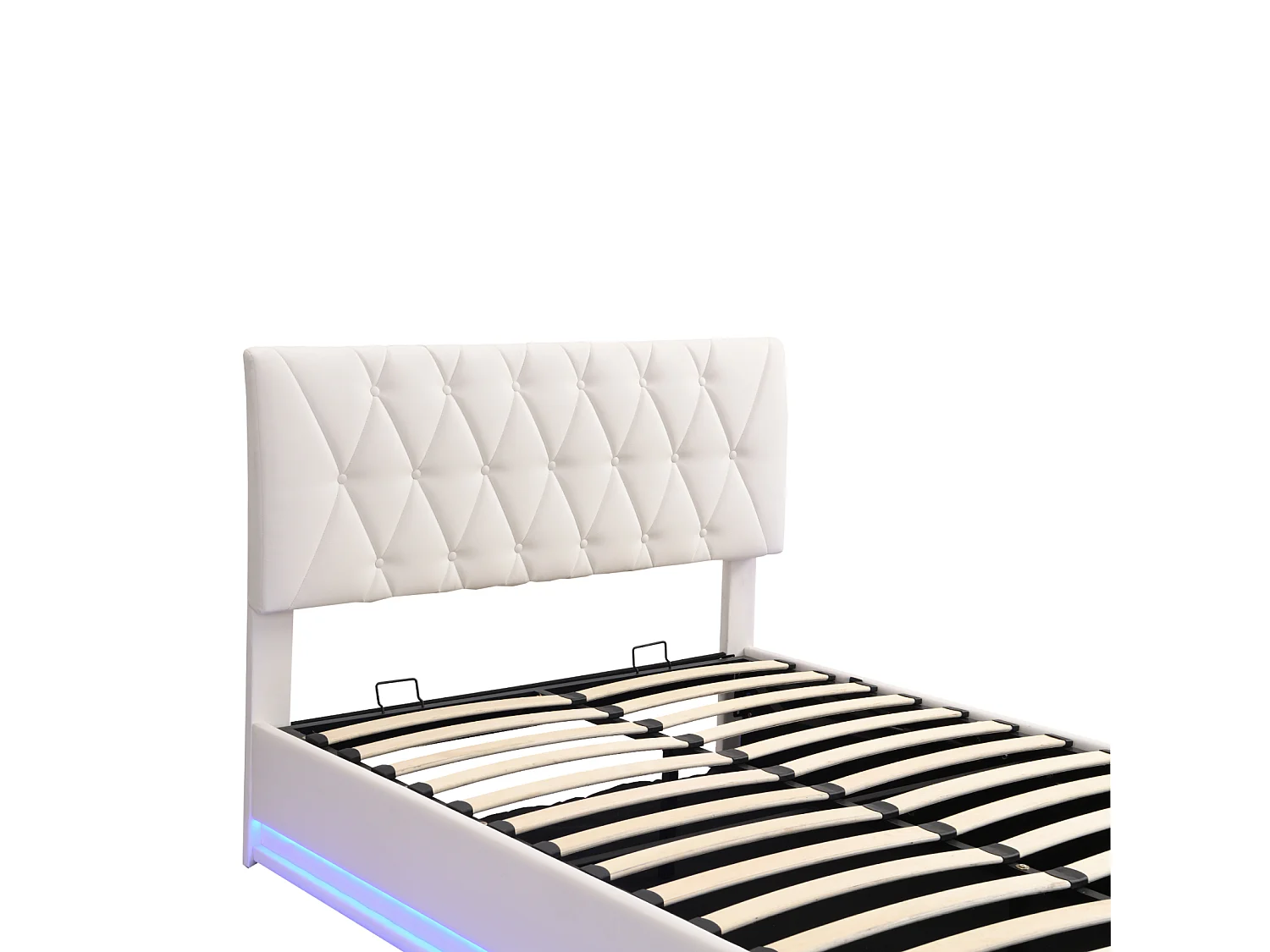 Lit adulte 140 x 200 cm avec LED. en similicuir. blanc