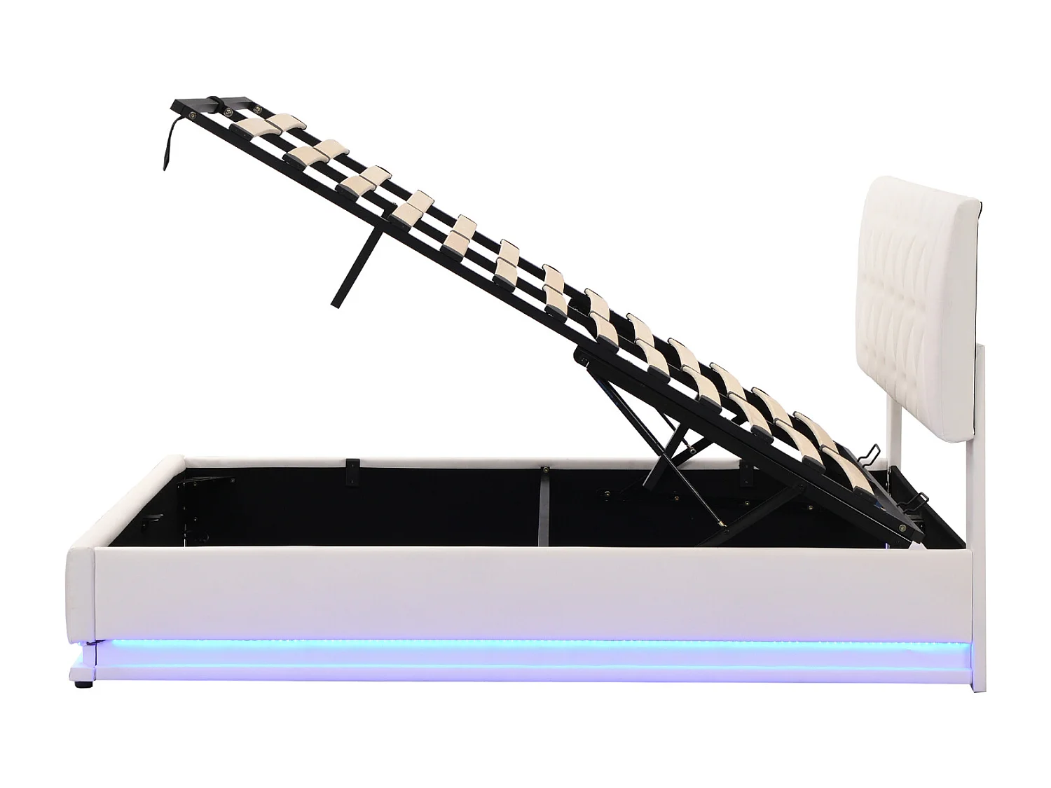 Lit adulte 140 x 200 cm avec LED. en similicuir. blanc