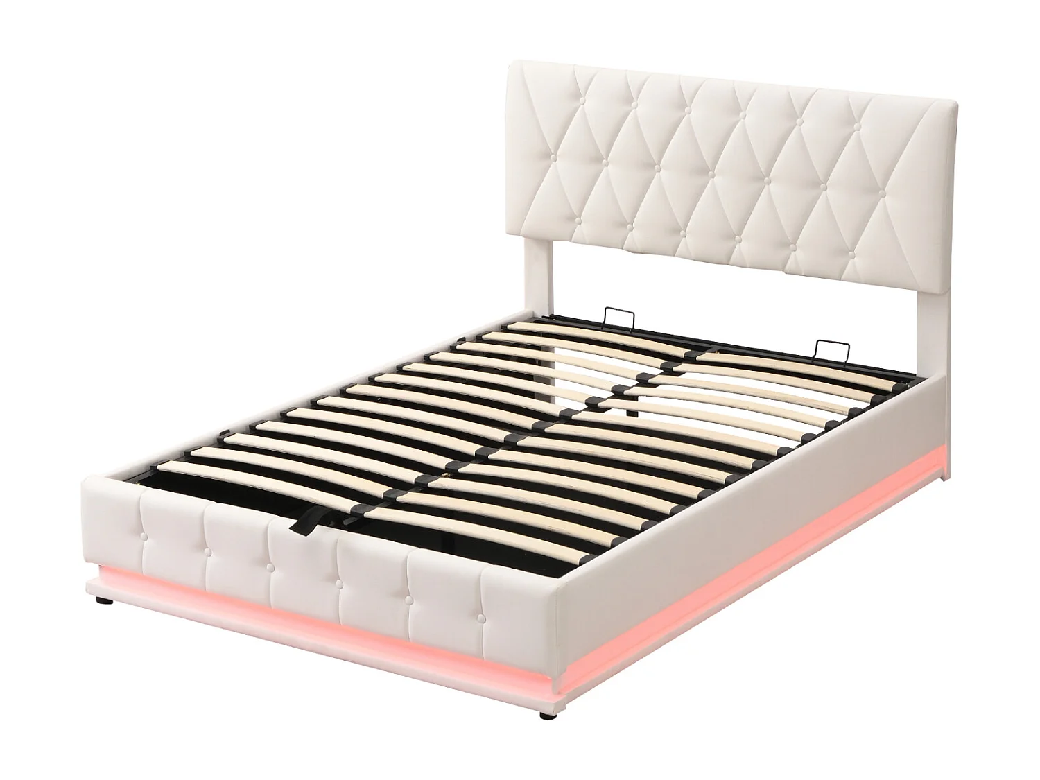 Lit adulte 140 x 200 cm avec LED. en similicuir. blanc