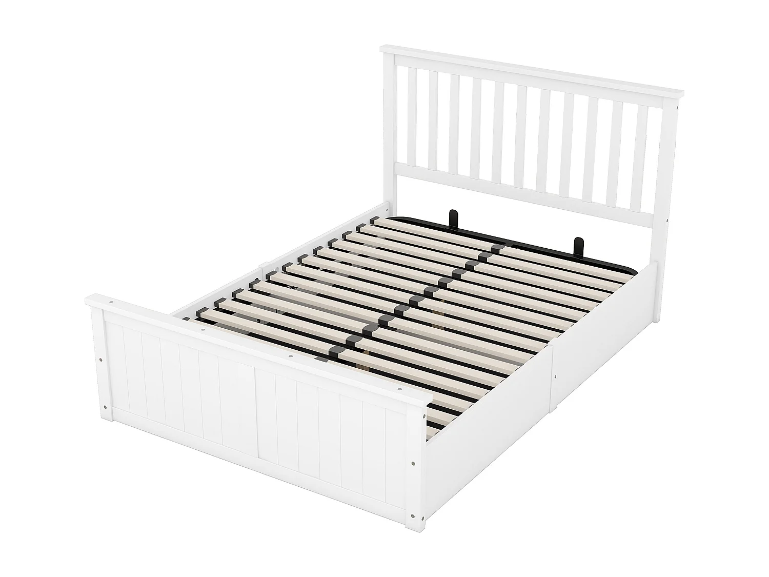Tweepersoonsbed van hout 140x200cm met lattenbodem en opbergruimte voor kinderen, tieners, volwassenen, eenvoudig te monteren, wit