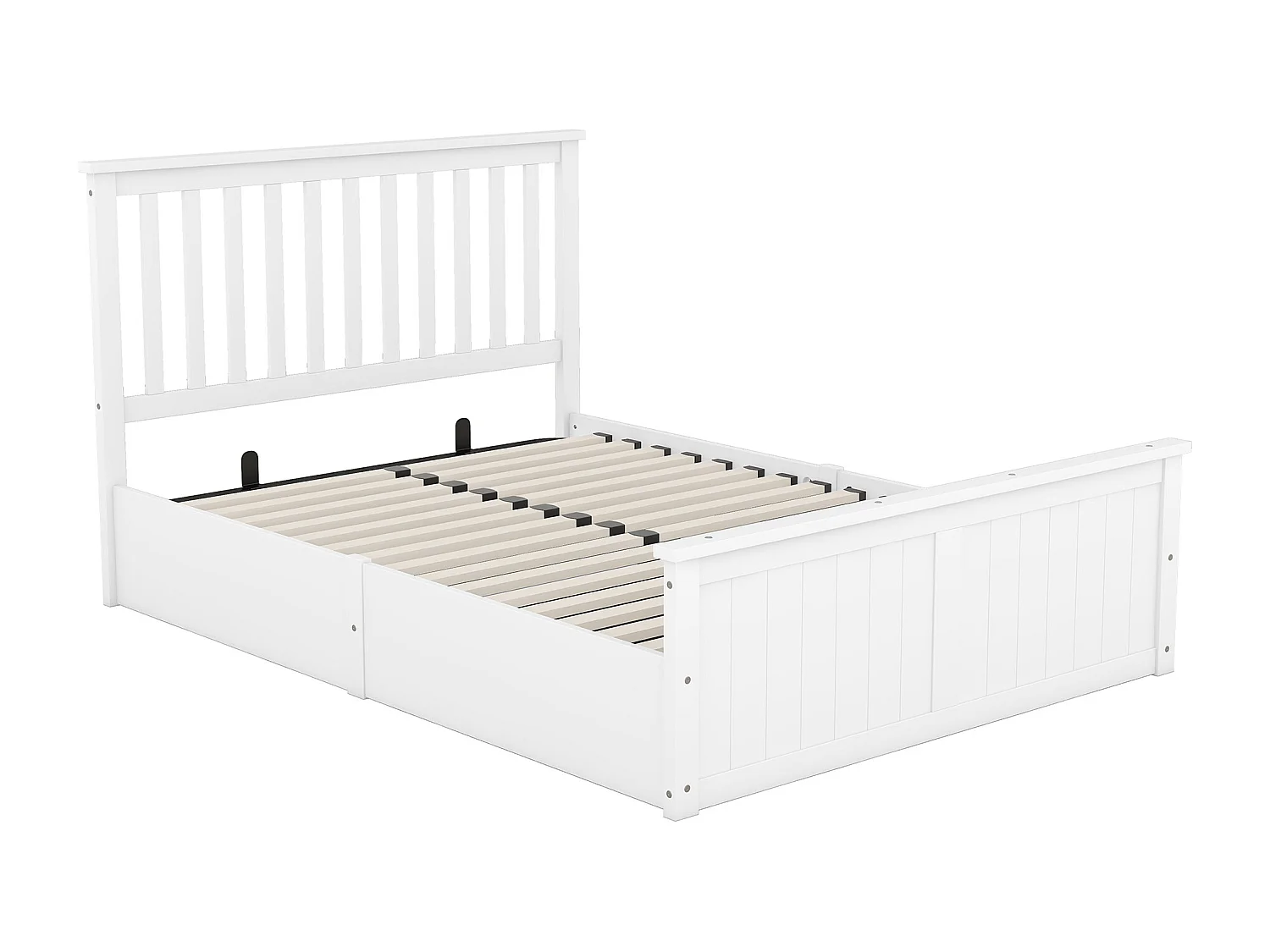 Tweepersoonsbed van hout 140x200cm met lattenbodem en opbergruimte voor kinderen, tieners, volwassenen, eenvoudig te monteren, wit