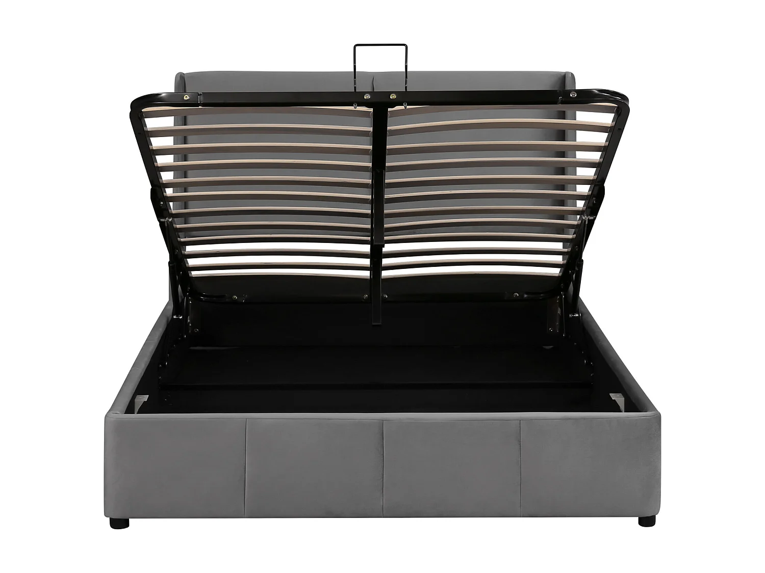 Lit coffre 140x190 cm velours, , tête de lit en forme d'oreilles - Gris