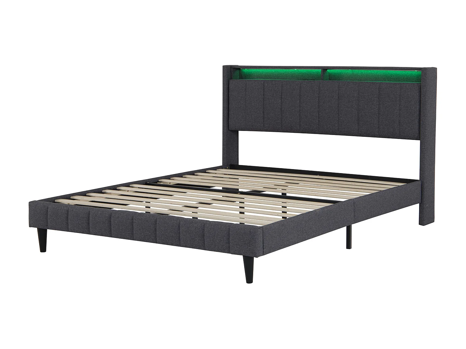 Lit adulte double 140 x 200 cm avec chargement USB et éclairage LED. Gris