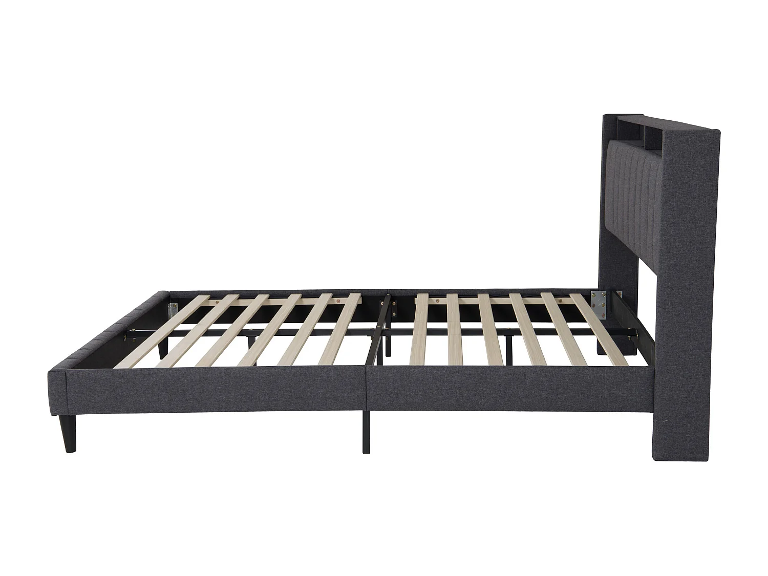 Lit adulte double 140 x 200 cm avec chargement USB et éclairage LED. Gris