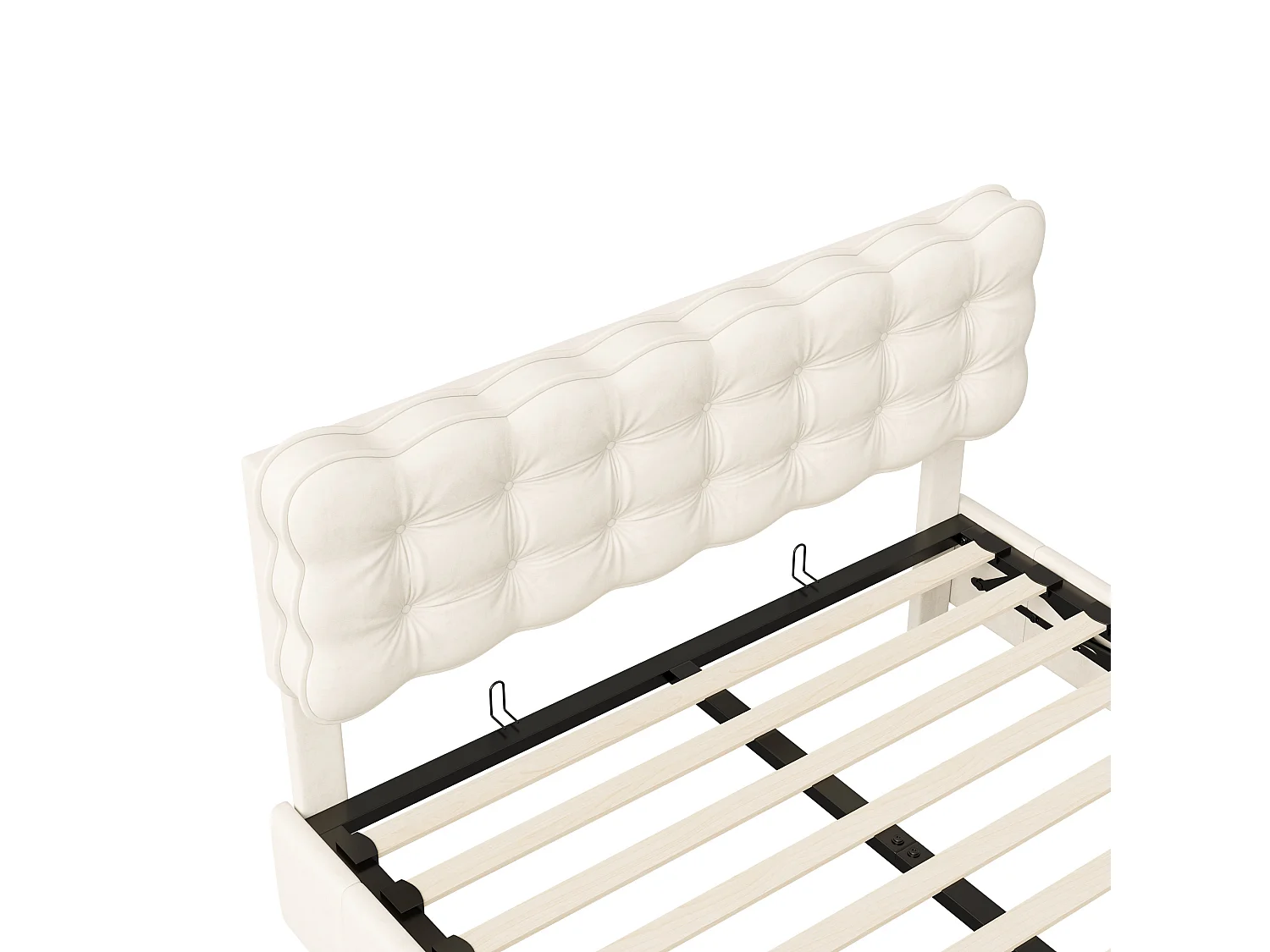 opbergbed 160 x 200, tweepersoonsbed gestoffeerd met hydraulische hendel, LED-verlichting aan het voeteneinde van het bed, fluweel, Beige