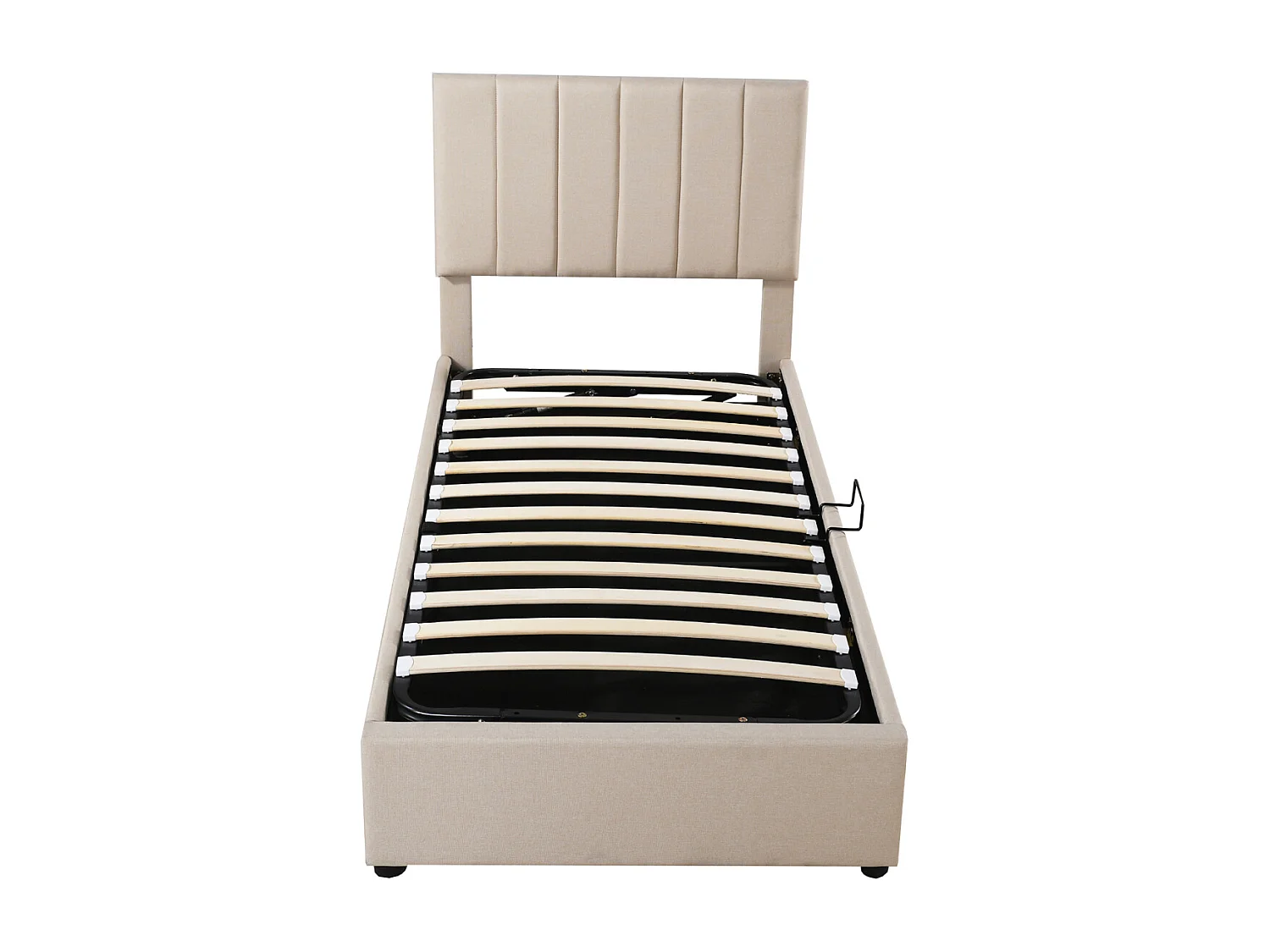 Letto contenitore 90x200 cm, lettino per bambini imbottito in lino, con rete a doghe e testiera, beige