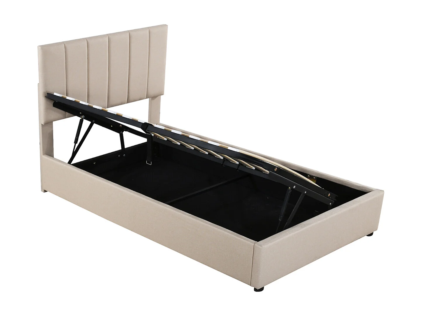 Letto contenitore 90x200 cm, lettino per bambini imbottito in lino, con rete a doghe e testiera, beige