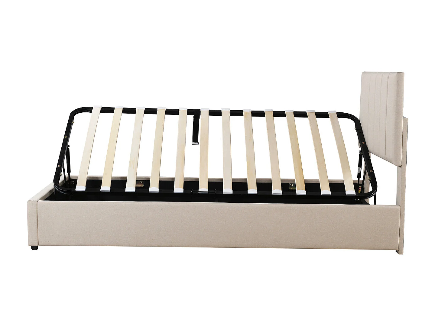 Letto contenitore 90x200 cm, lettino per bambini imbottito in lino, con rete a doghe e testiera, beige