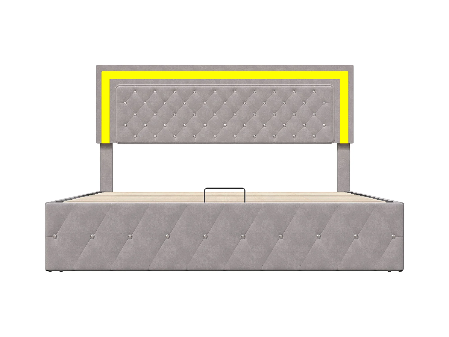 Lit coffre 160x200 cm en velours - avec LED et sommier à lattes - Lit double de rangement - avec tête de lit réglable en hauteur - Beige