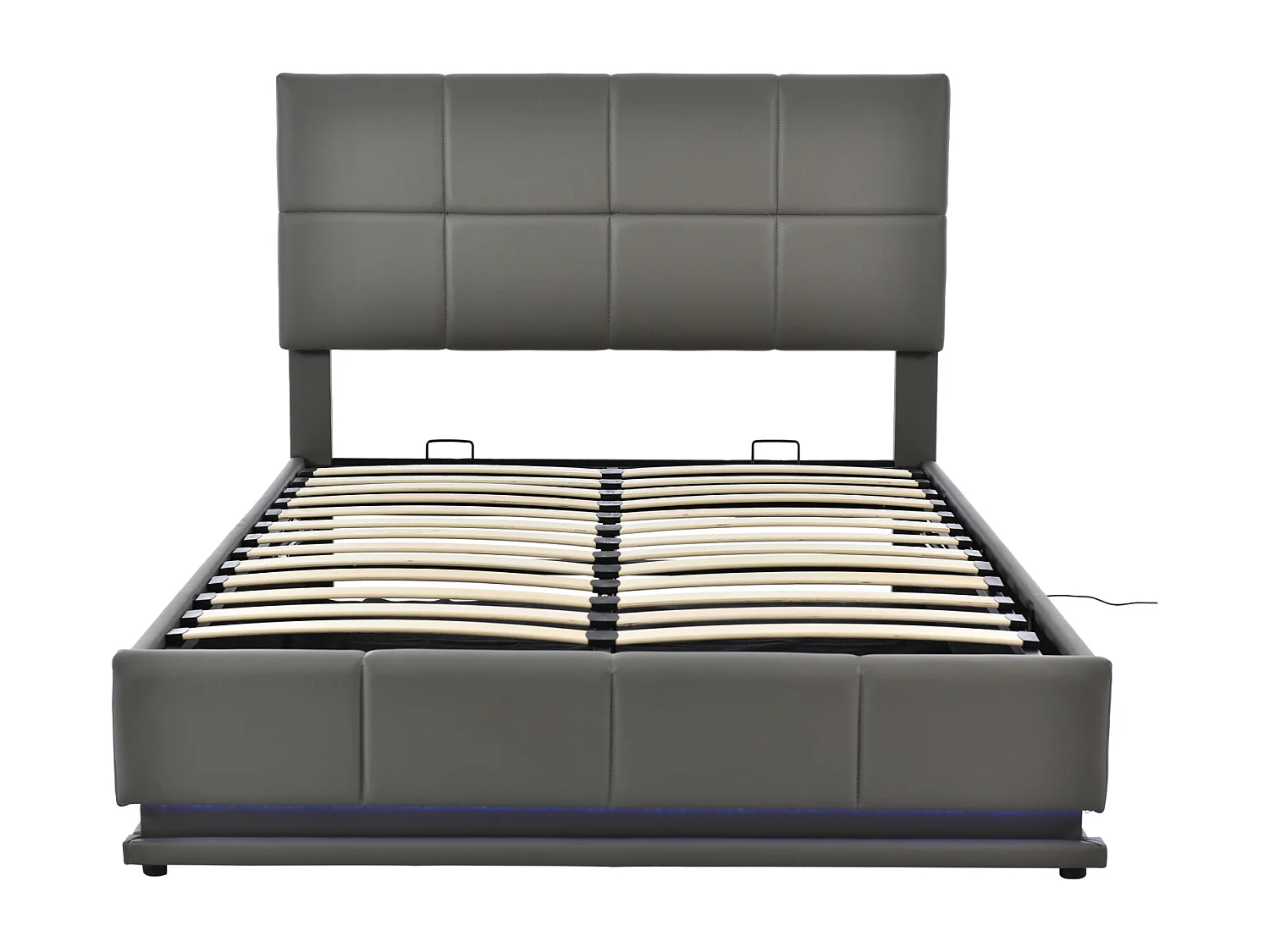 Coffre iluminado 140x200 cm - Lit doub LED capitonné extraíble hidráulicamente con sommier lattes- Gris