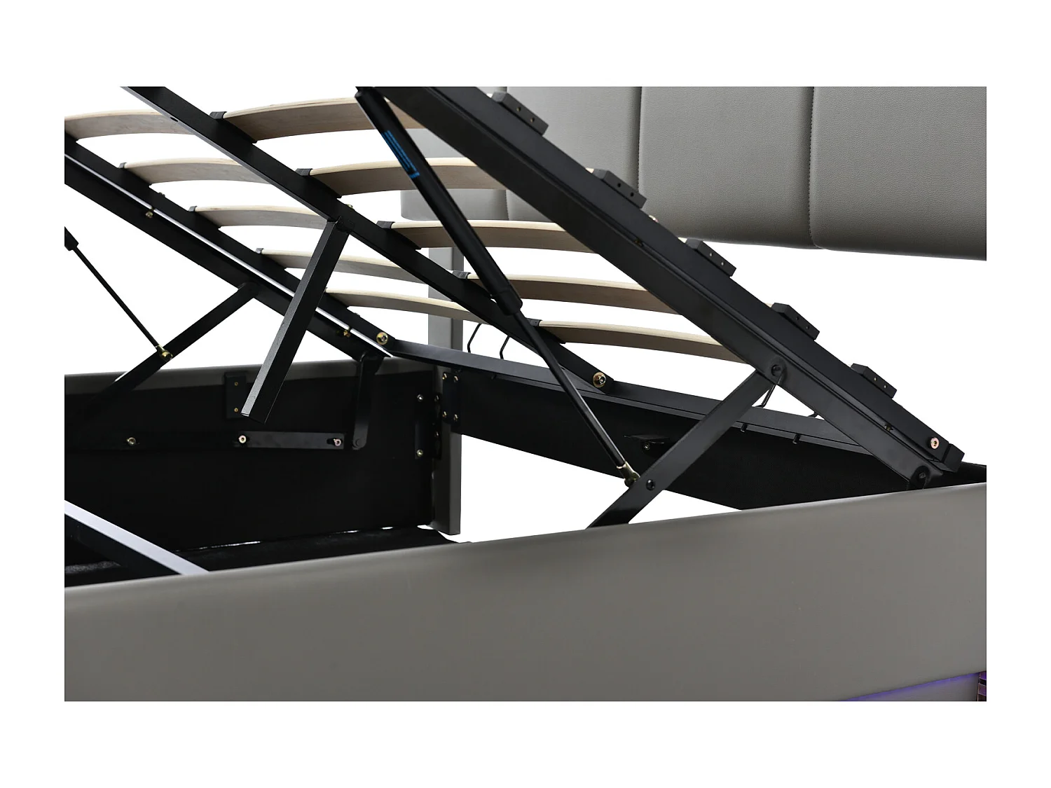 Lit coffre 140x200 cm - Lit doub LED capitonné relevable hydraulique avec sommier à lattes- Gris