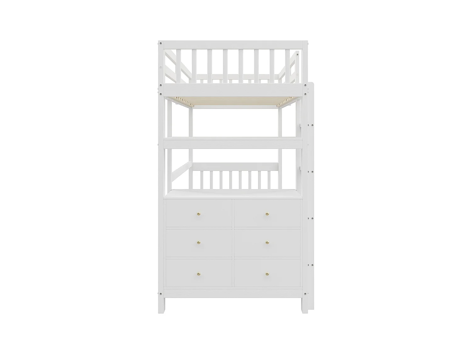 Lit mezzanine 90x200cm - lit enfant avec échelle, tiroirs et étagères, sommier à lattes, clôture haute - en bois de pin - Blanc