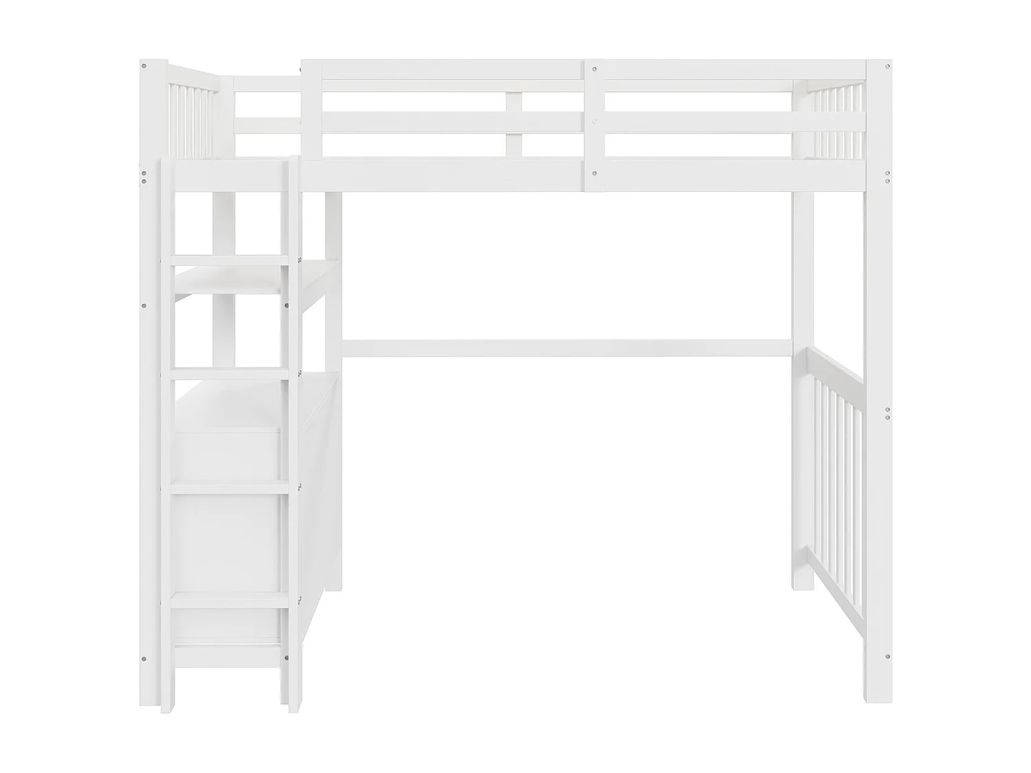 Lit mezzanine 90x200cm - lit enfant avec échelle, tiroirs et étagères, sommier à lattes, clôture haute - en bois de pin - Blanc