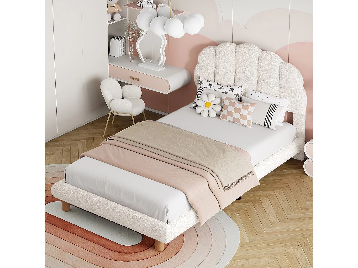 Beleuchtet schlicht 90x200 cm, leicht und schlicht, helles Kapitol und Sherpa – Beige