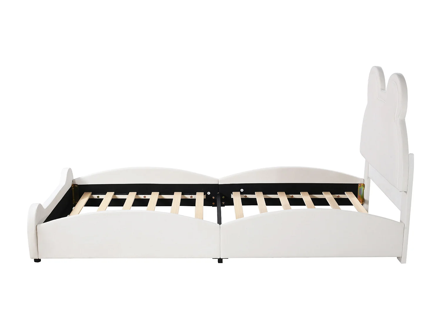 Bett 90x200cm, Beau Polsterbett in Bärenform, flaches Samt-Einzelbett mit Lattenrost und Kopfteil, ohne Matratze, weiß