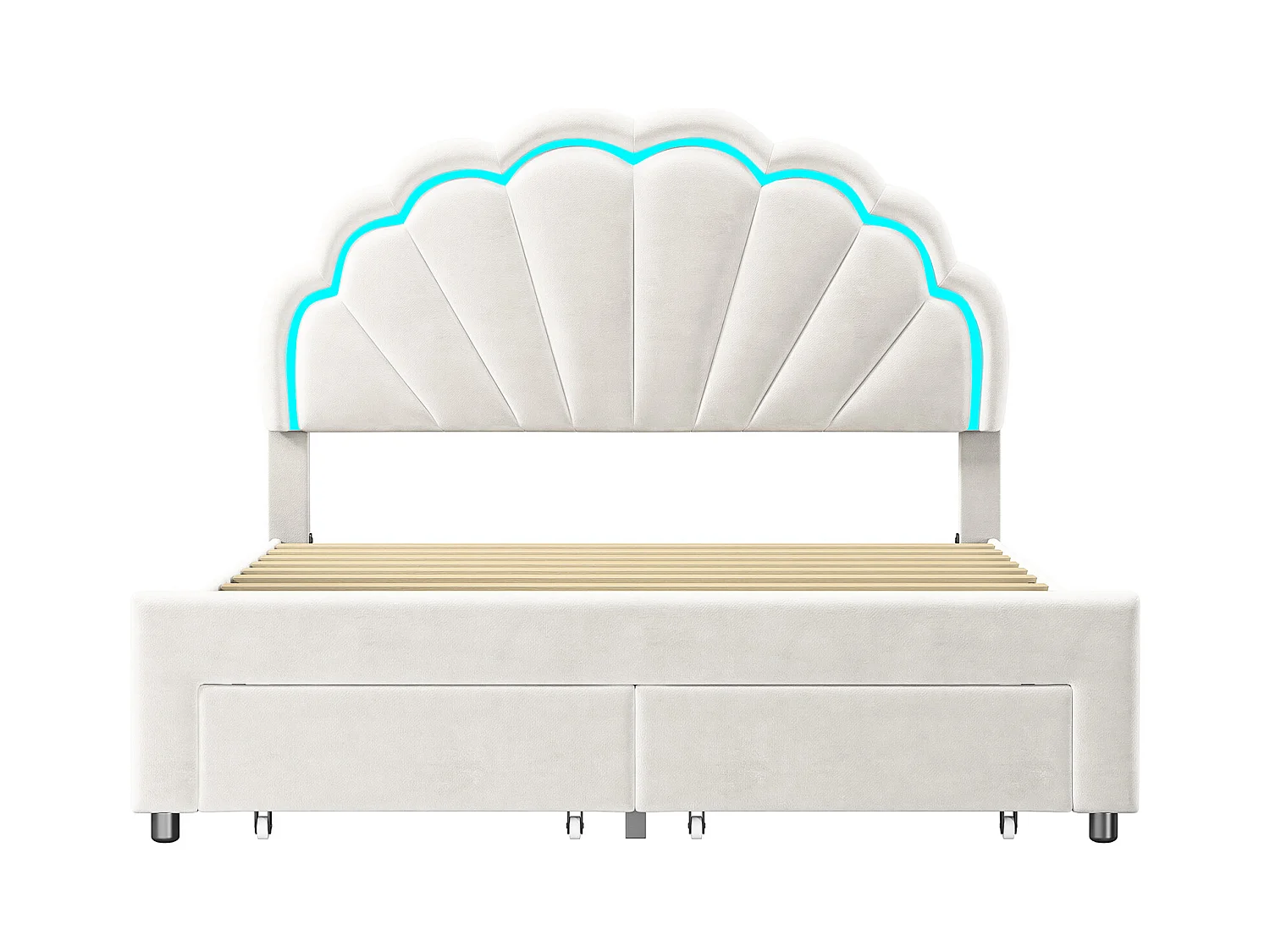 Einfache Capitonné-Leuchte 140 x 200 cm mit Tiroirs, Velours und leuchtendem LED-Band – Weiß