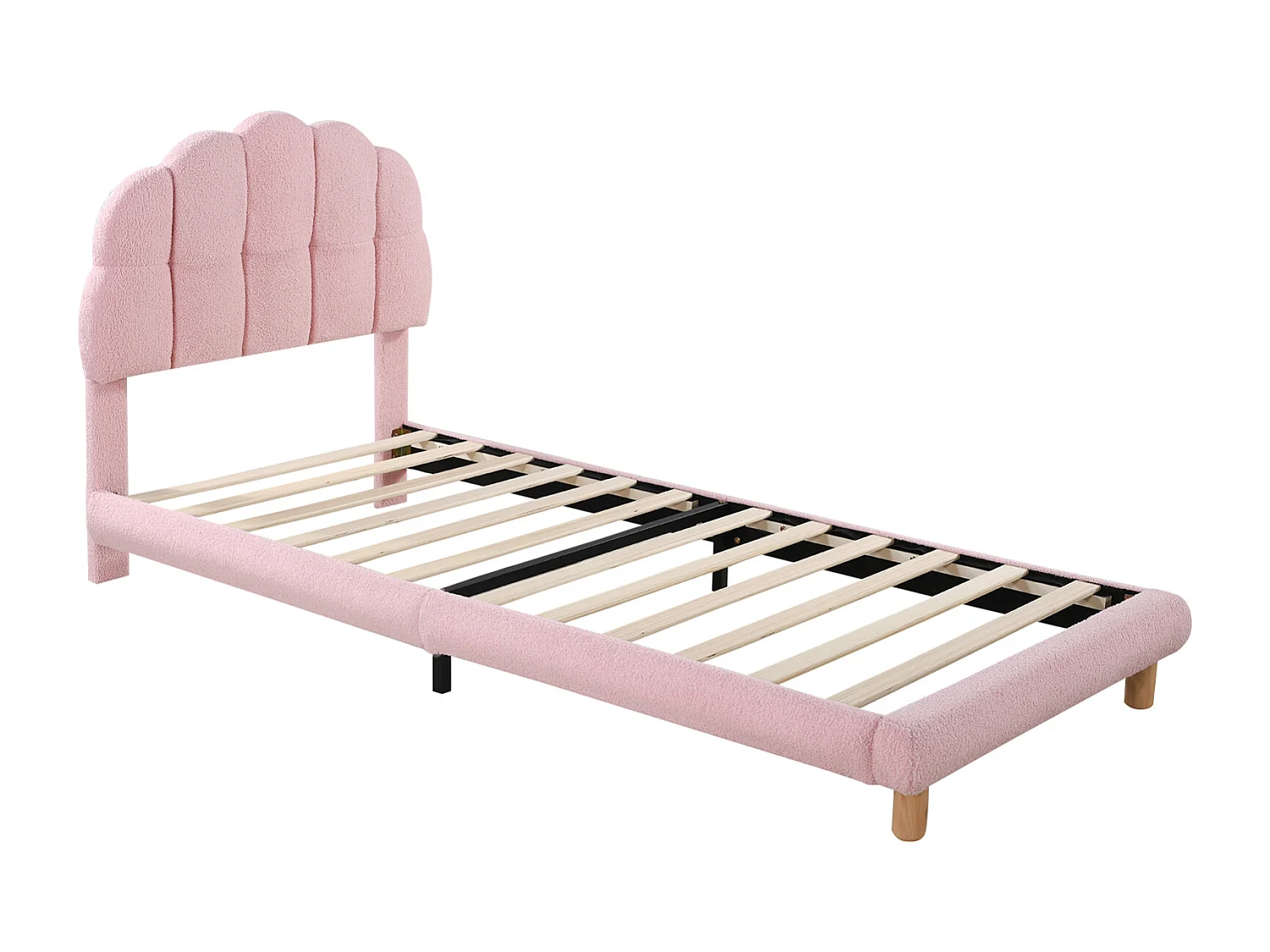 Lit simple 90x201 cm, forma leggera, forma leggera, capitello leggero in sherpa - Rosa