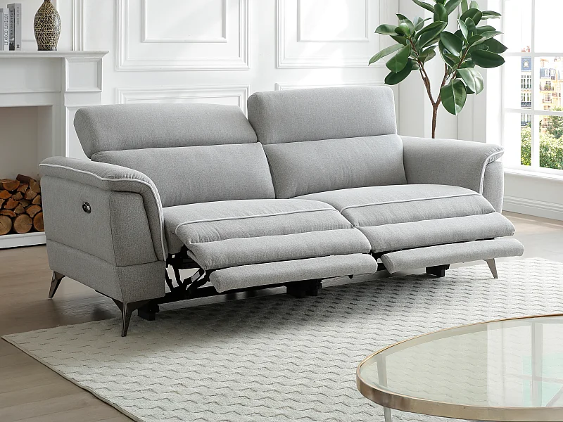 Sofá de 3 lugares articulado elétrico em tecido cor cinza - MACARI