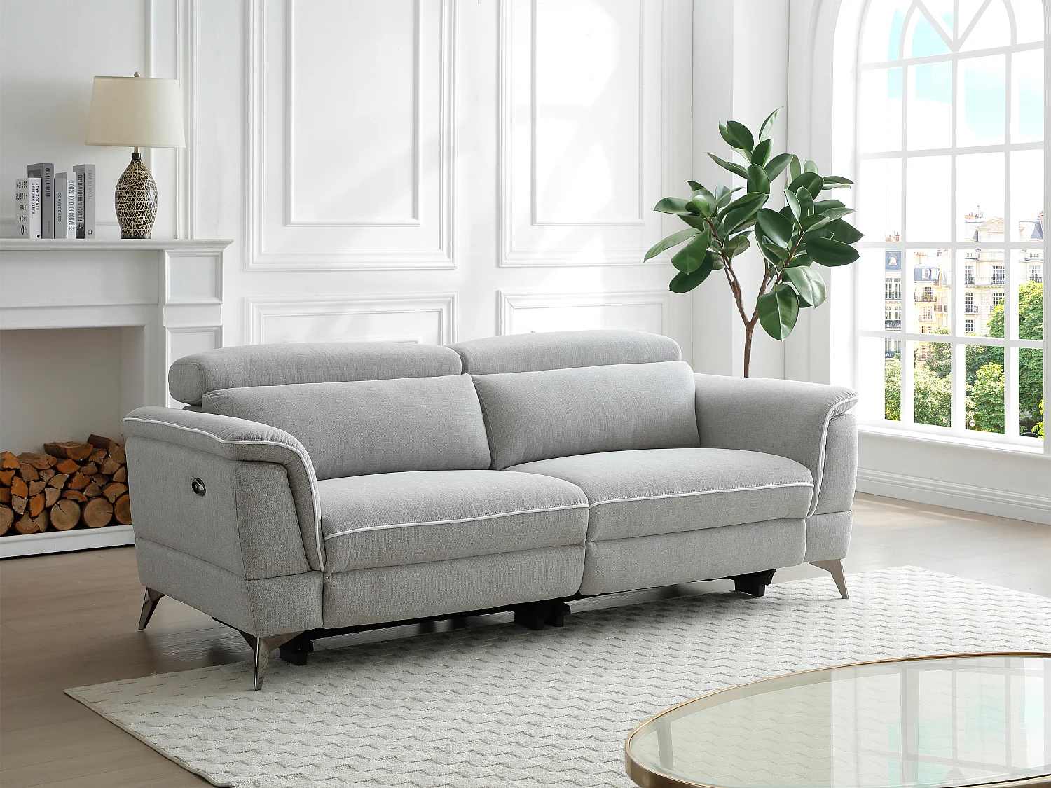 Canapé 3 places relax électrique en tissu gris MACARI