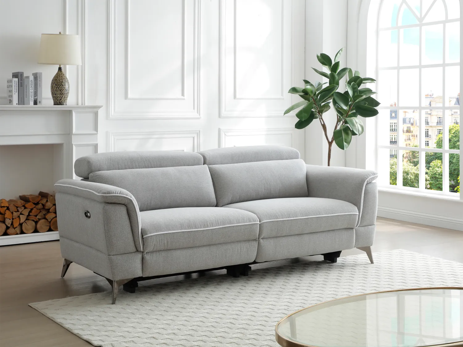 Relaxsofa elektrisch 3-Sitzer - Stoff - Grau - MACARI