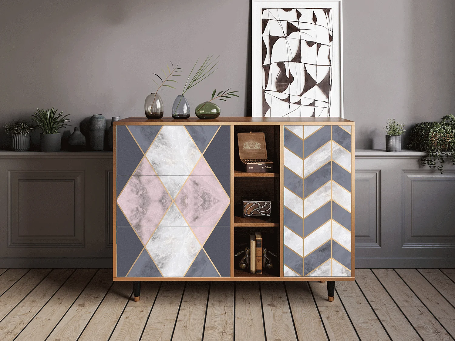 Aparador - 125x98x48 cm - BS2 - Ideal Harmony, Nogueira