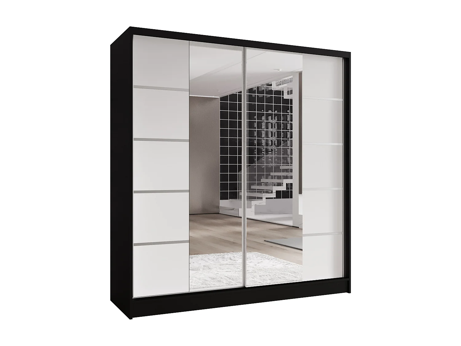 Zweitüriger Schiebeschrank mit Spiegel TORONTO T5 Schwarz/Weiß