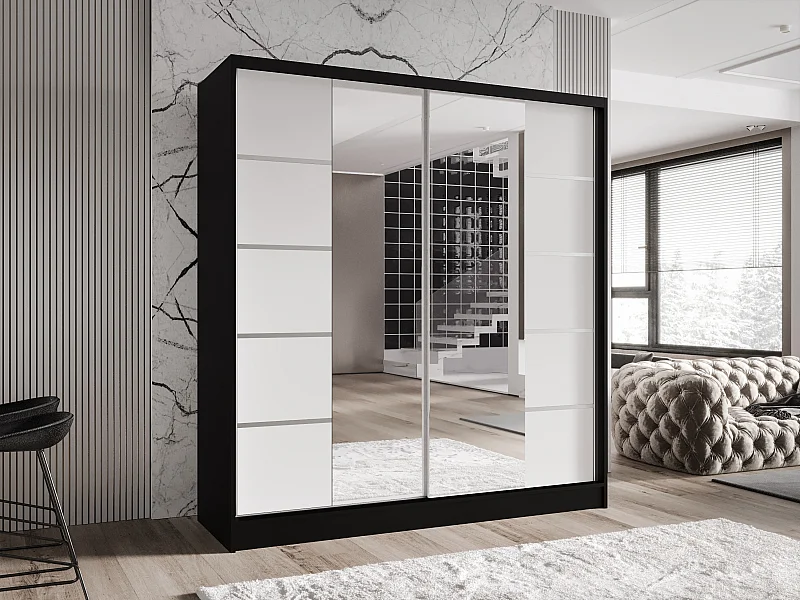 Zweitüriger Schiebeschrank mit Spiegel TORONTO T5 Schwarz/Weiß