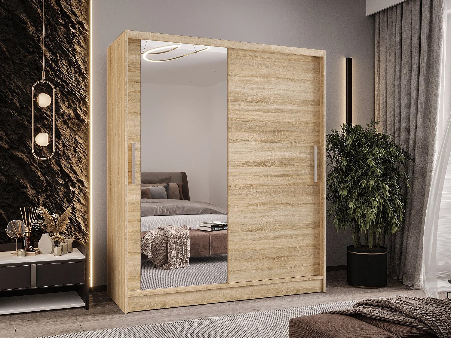 Zweitüriger Schiebeschrank mit Spiegel WIENNA W6 Sonoma