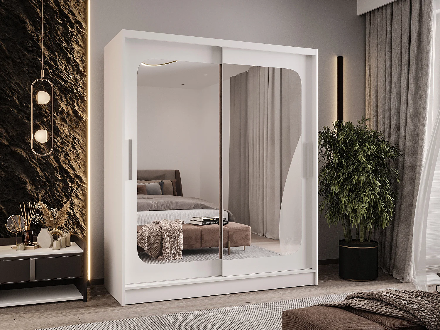 Zweitüriger Schiebeschrank mit Spiegel WIENNA W12 Weiß