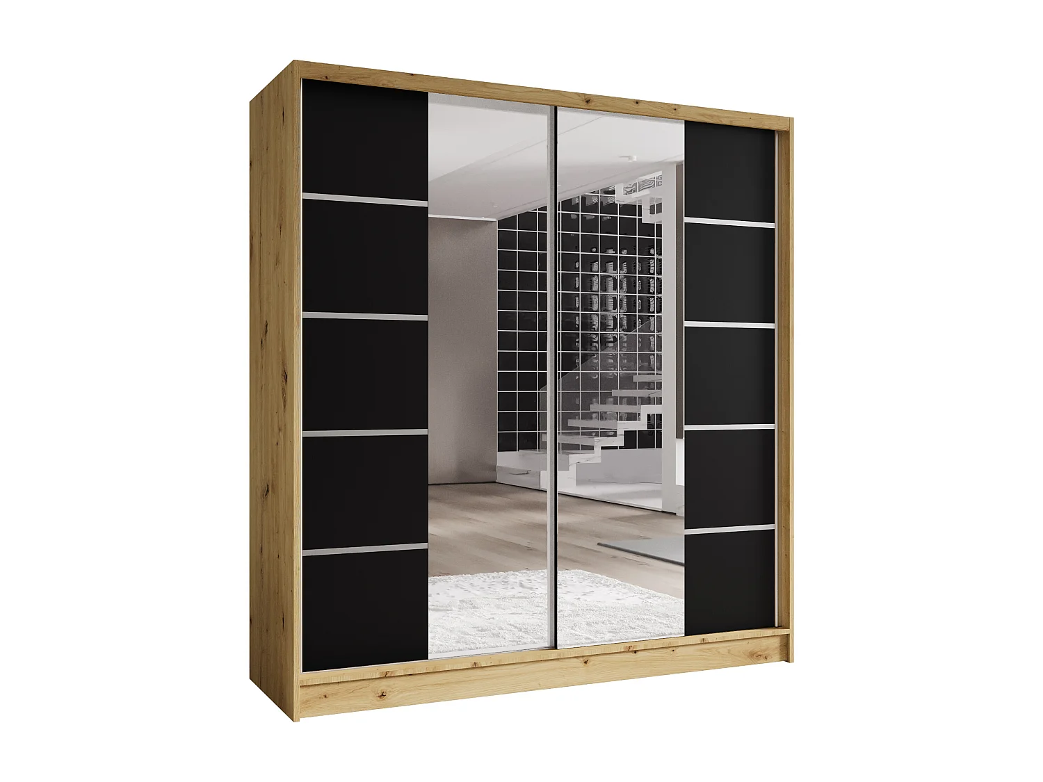 Zweitüriger Schiebeschrank mit Spiegel TORONTO T5 Artisan/Schwarz