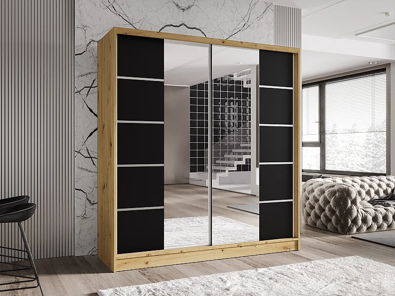 Zweitüriger Schiebeschrank mit Spiegel TORONTO T5 Artisan/Schwarz