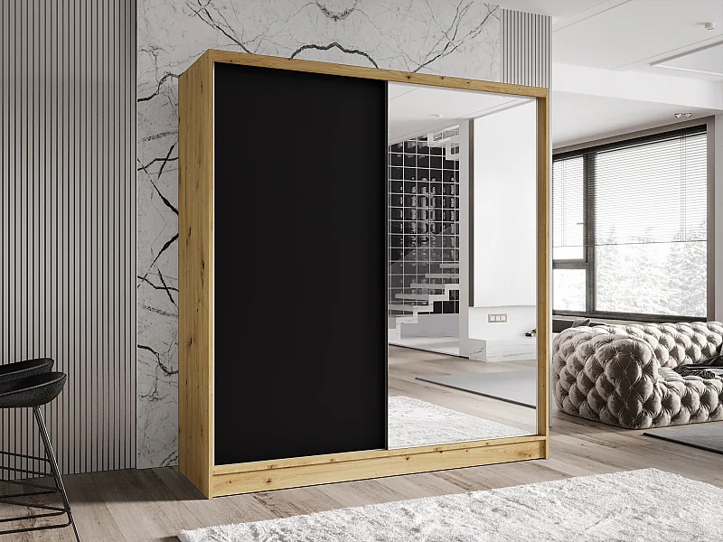 Zweitüriger Schiebeschrank mit Spiegel TORONTO T1 Artisan/Schwarz