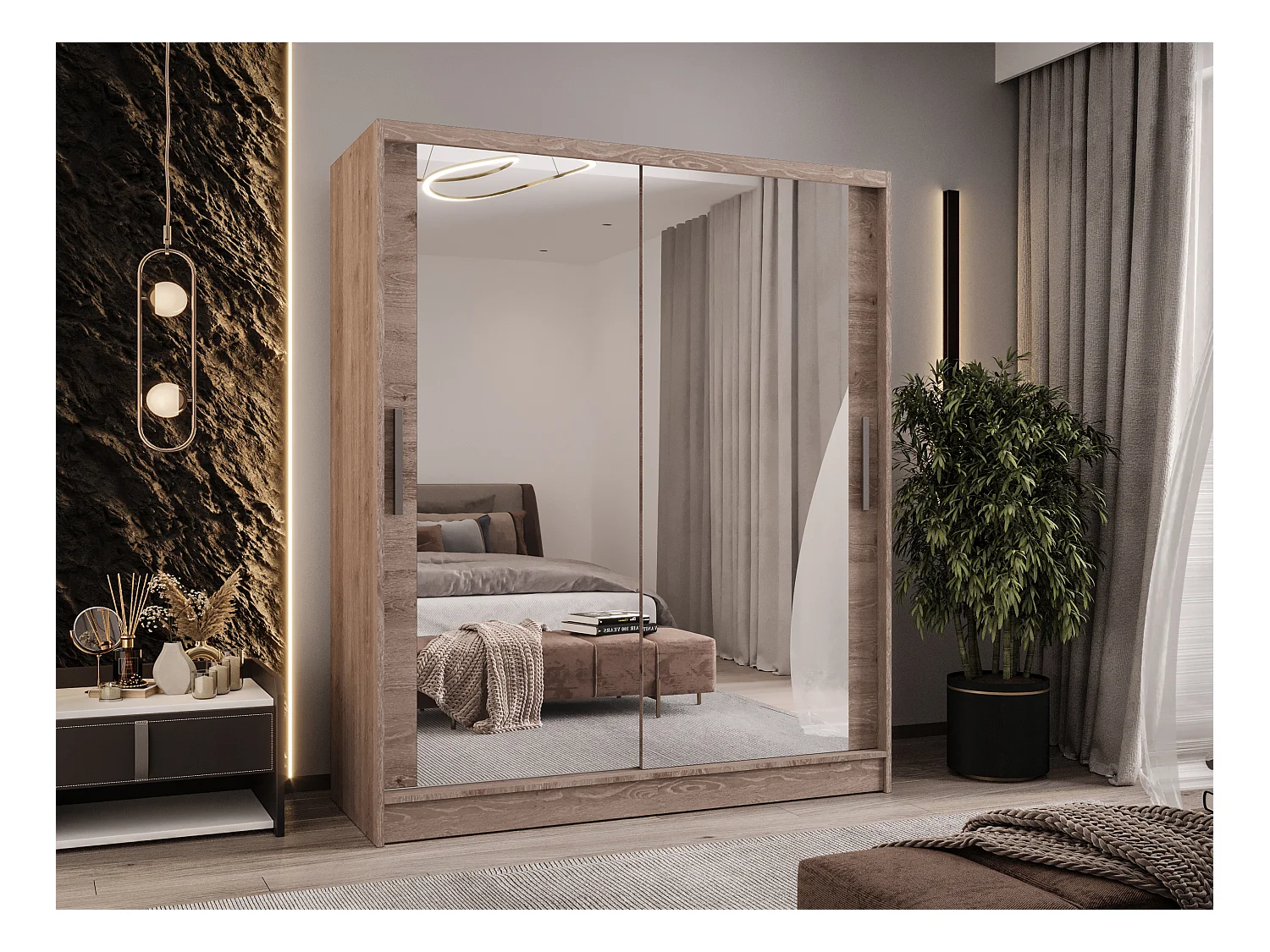 Zweitüriger Schiebeschrank mit Spiegel WIENNA W11 Truffle