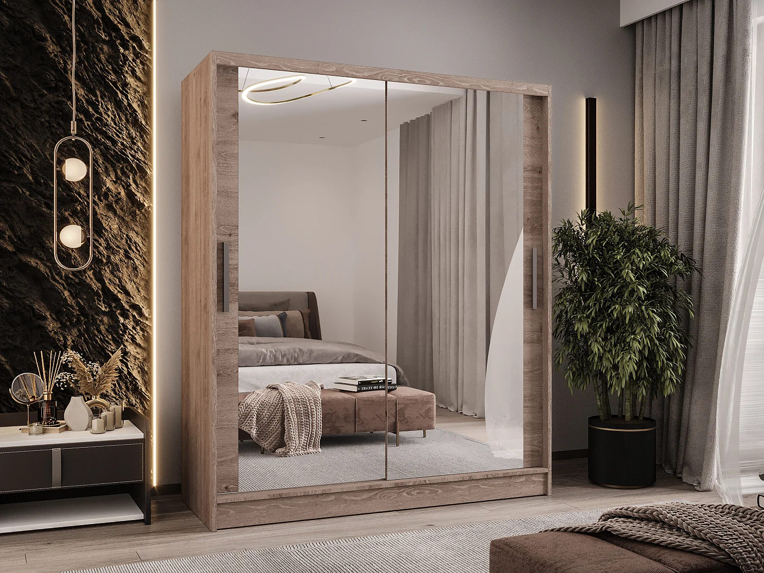 Zweitüriger Schiebeschrank mit Spiegel WIENNA W11 Truffle