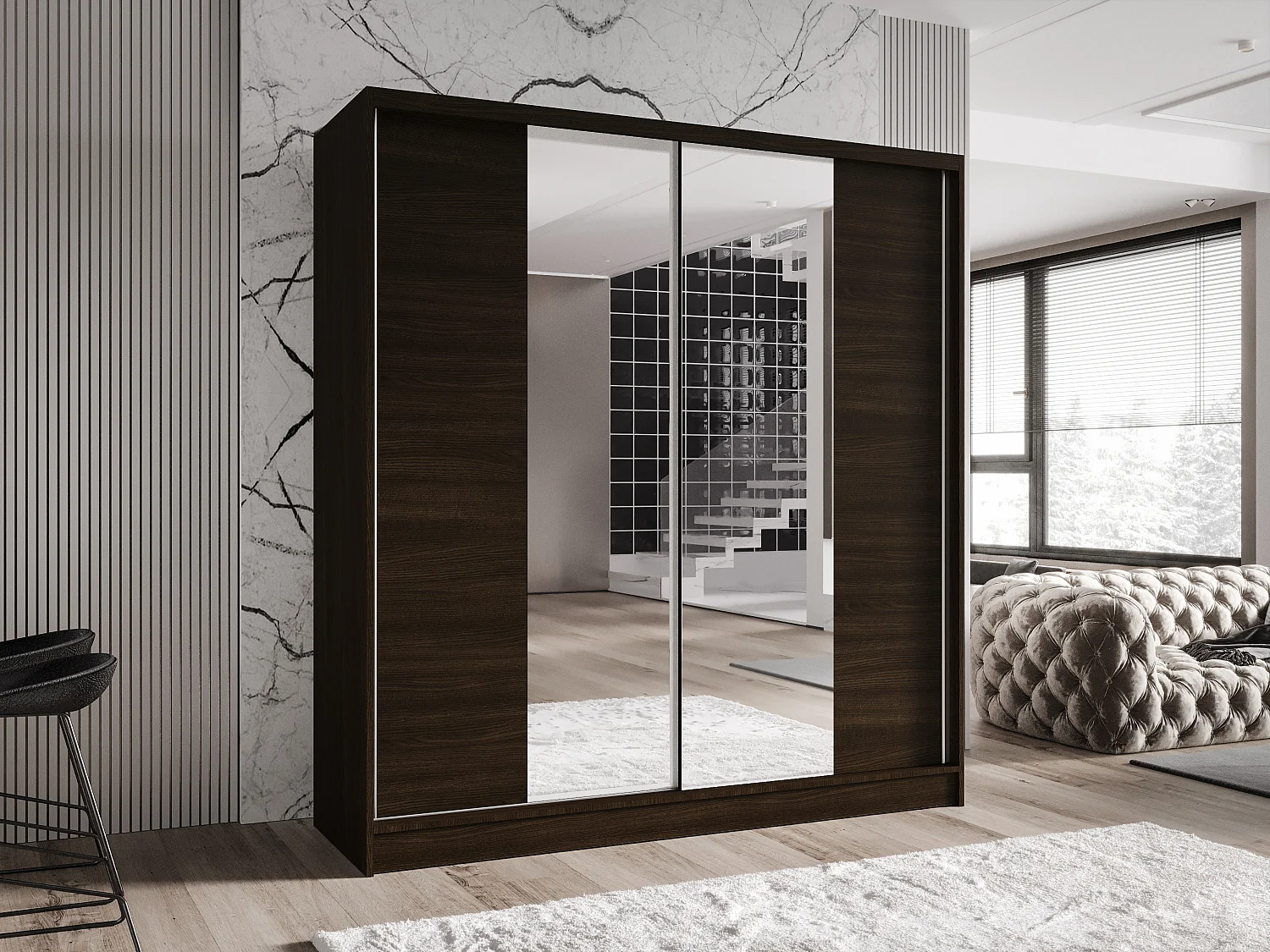 Zweitüriger Schiebeschrank mit Spiegel TORONTO T2 Choco